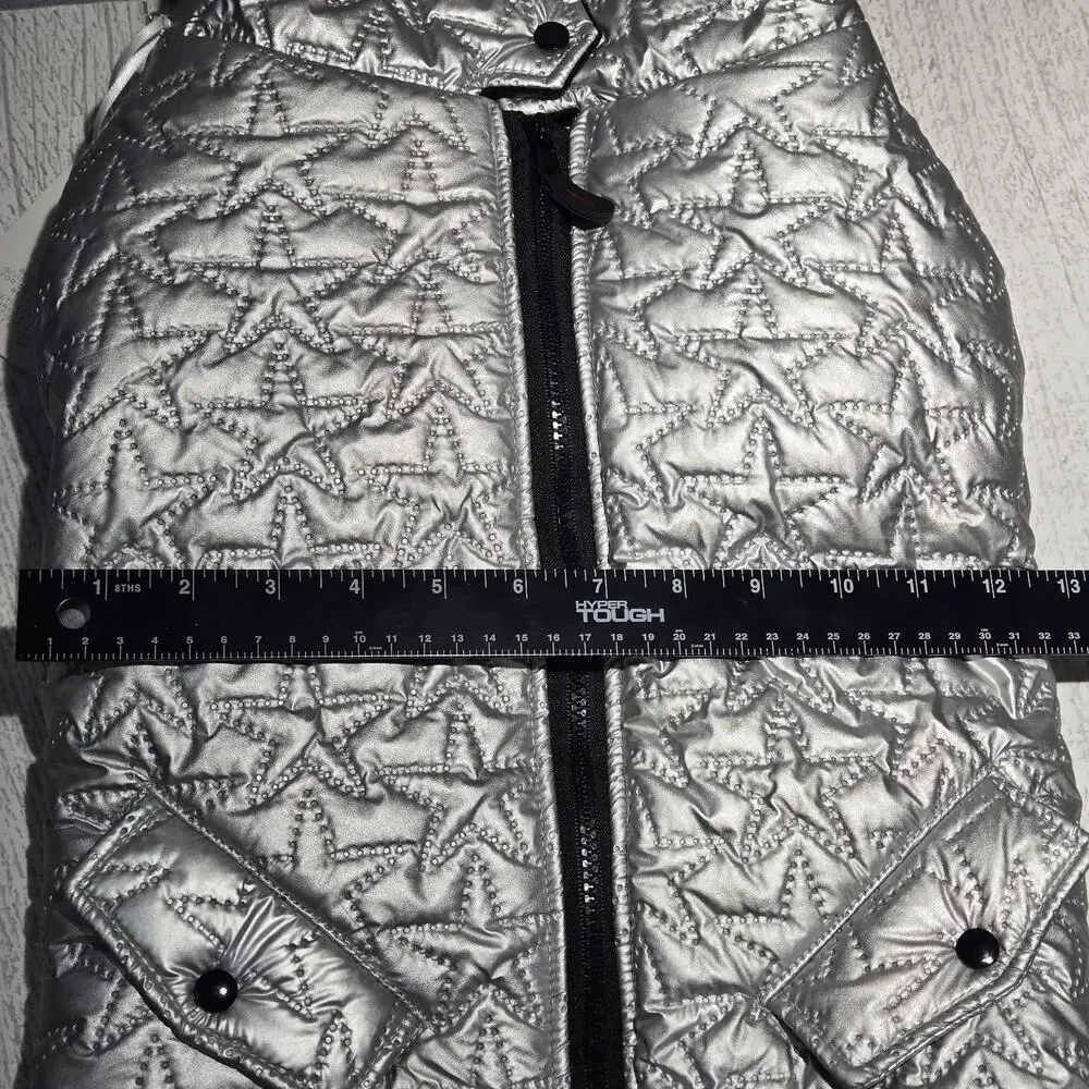 Novogratz Pets Zip Up Jacket Silver Metallic Coat Dog Size LARGE Winter Outdoor